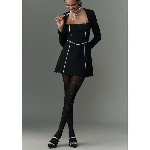 Maeve Anthropologie Square Neck Scalloped Hem Long Sleeve Mini Dress Size L - Picture 3 of 10